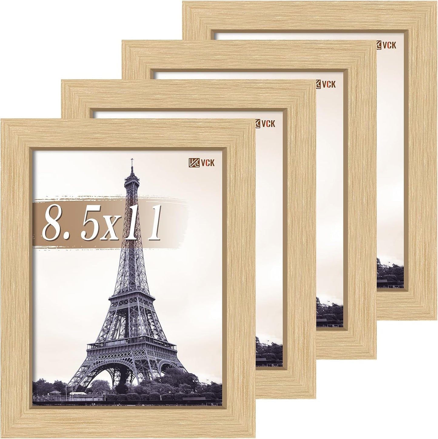 VCK 8.5x11 Picture Frame Set of 4 - Natural Oak Elegance