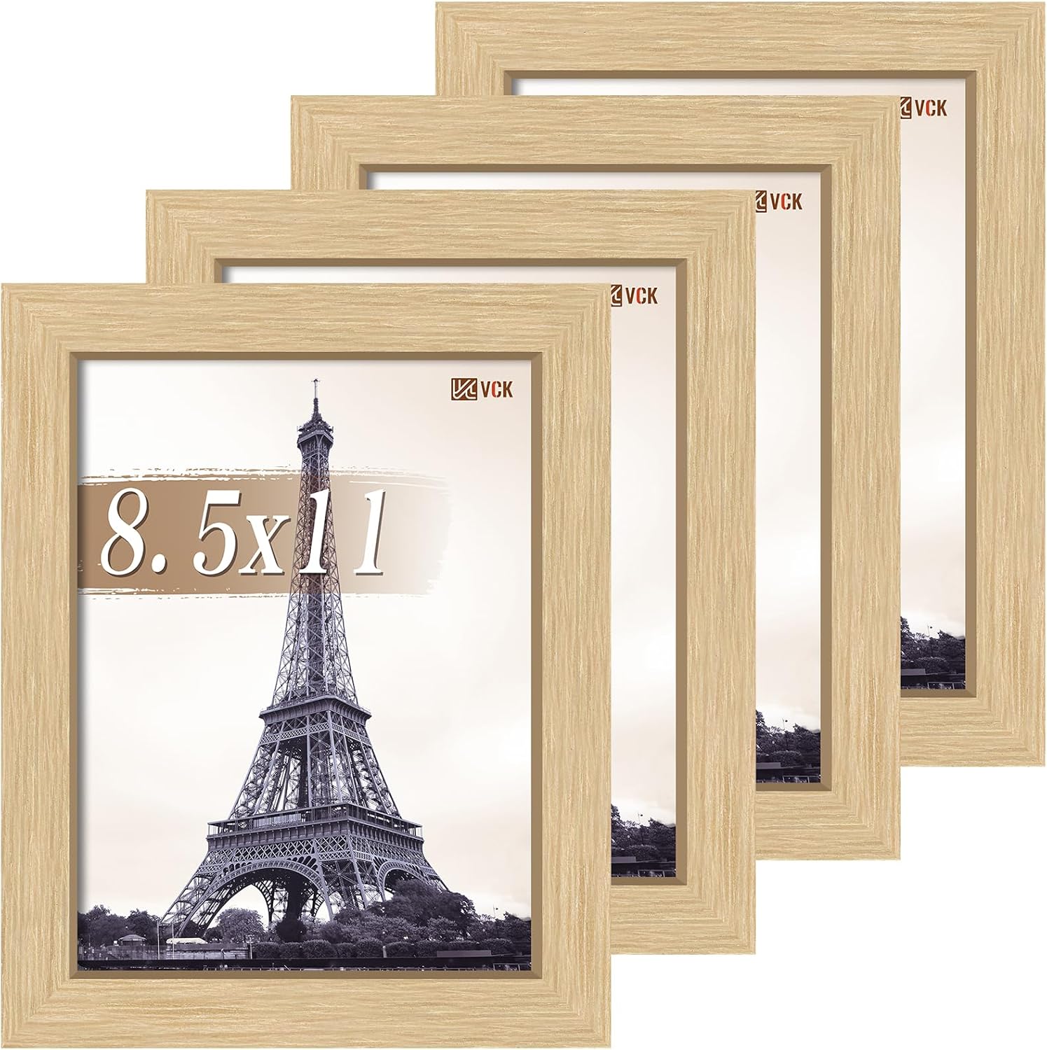 VCK 8.5x11 Picture Frame Set of 4 - Natural Oak Elegance