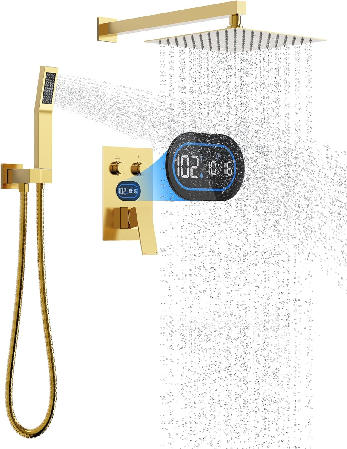 Push Button Diverter Shower Faucet Set with Temperature Display