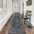 Black Vintage Carpet Runner 12ft for Hallway - Washable, Non-Slip