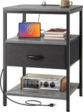 Night Stand with Charger Station - Tall 27.7 in Fabric Drawer