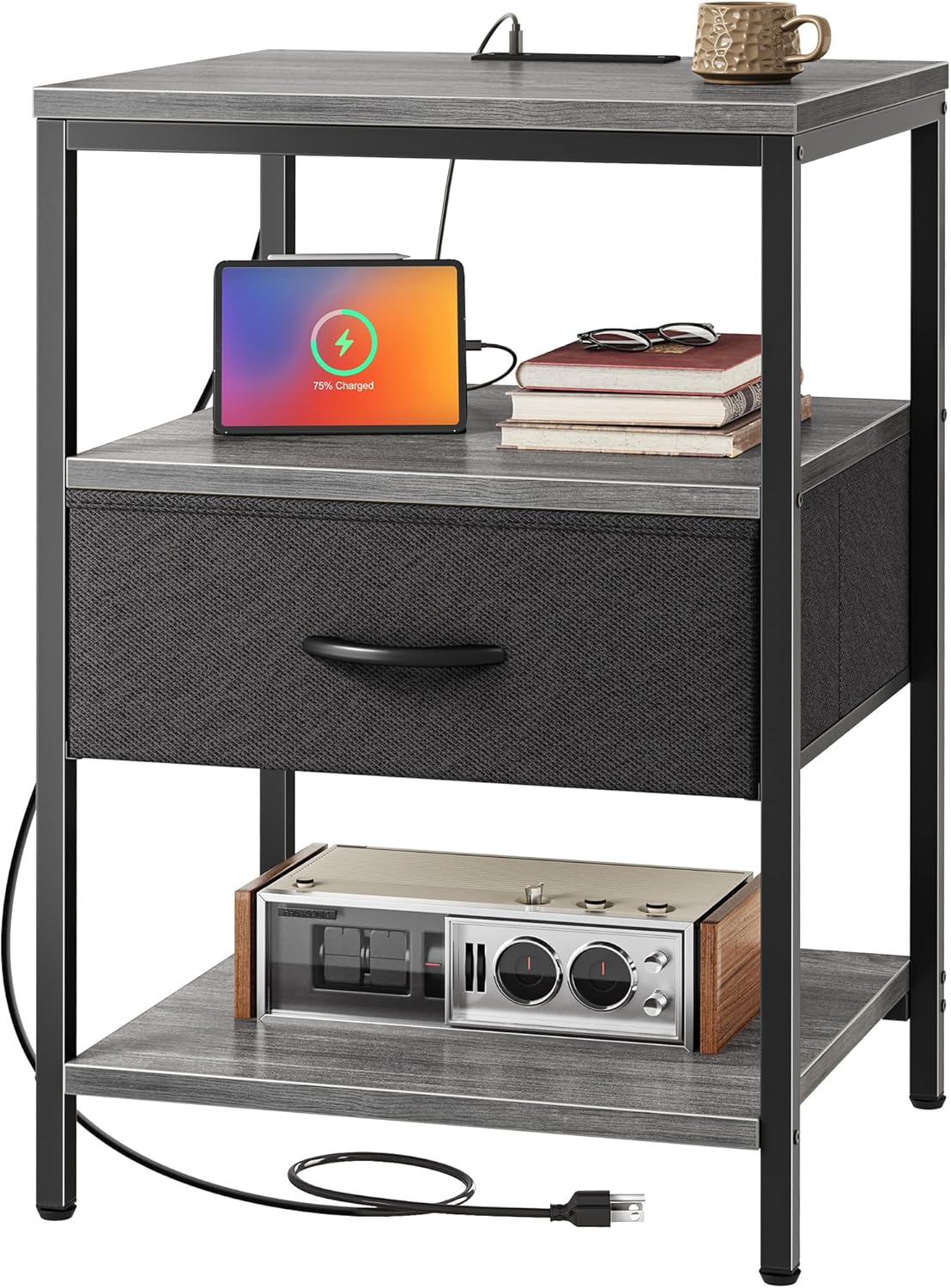 SUPERJARE Night Stand with Charger Station for Modern Bedrooms