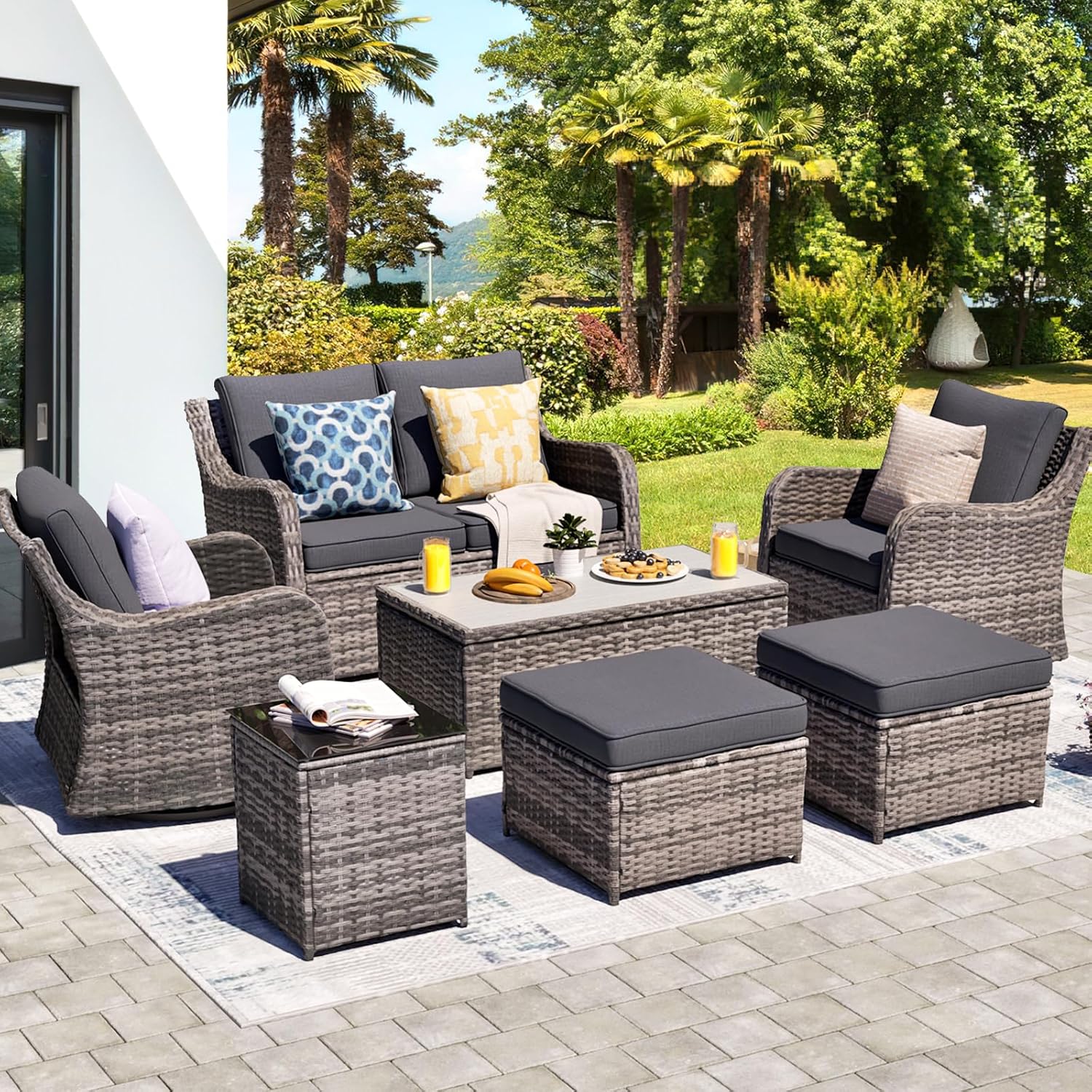 Outdoor Patio Furniture Set with Swivel Chairs and Loveseat