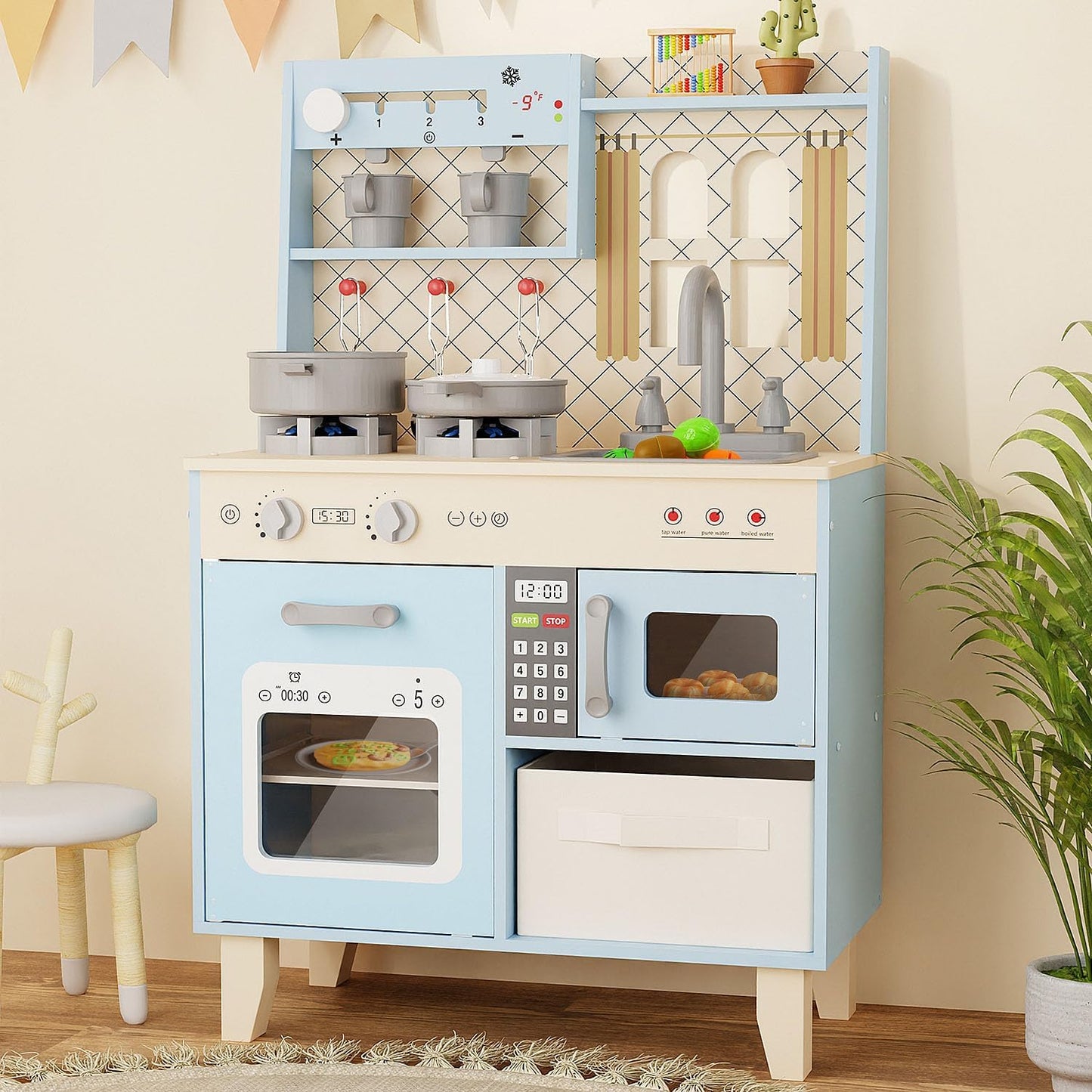 BIERUM Play Kitchen with Realistic Lights & Sounds for Toddlers