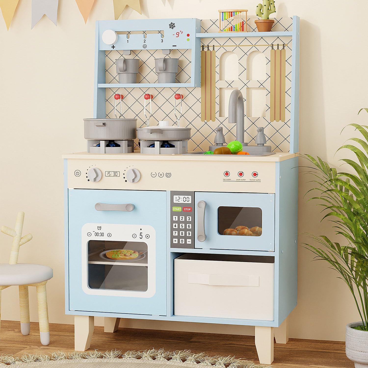 BIERUM Play Kitchen with Realistic Lights & Sounds for Toddlers