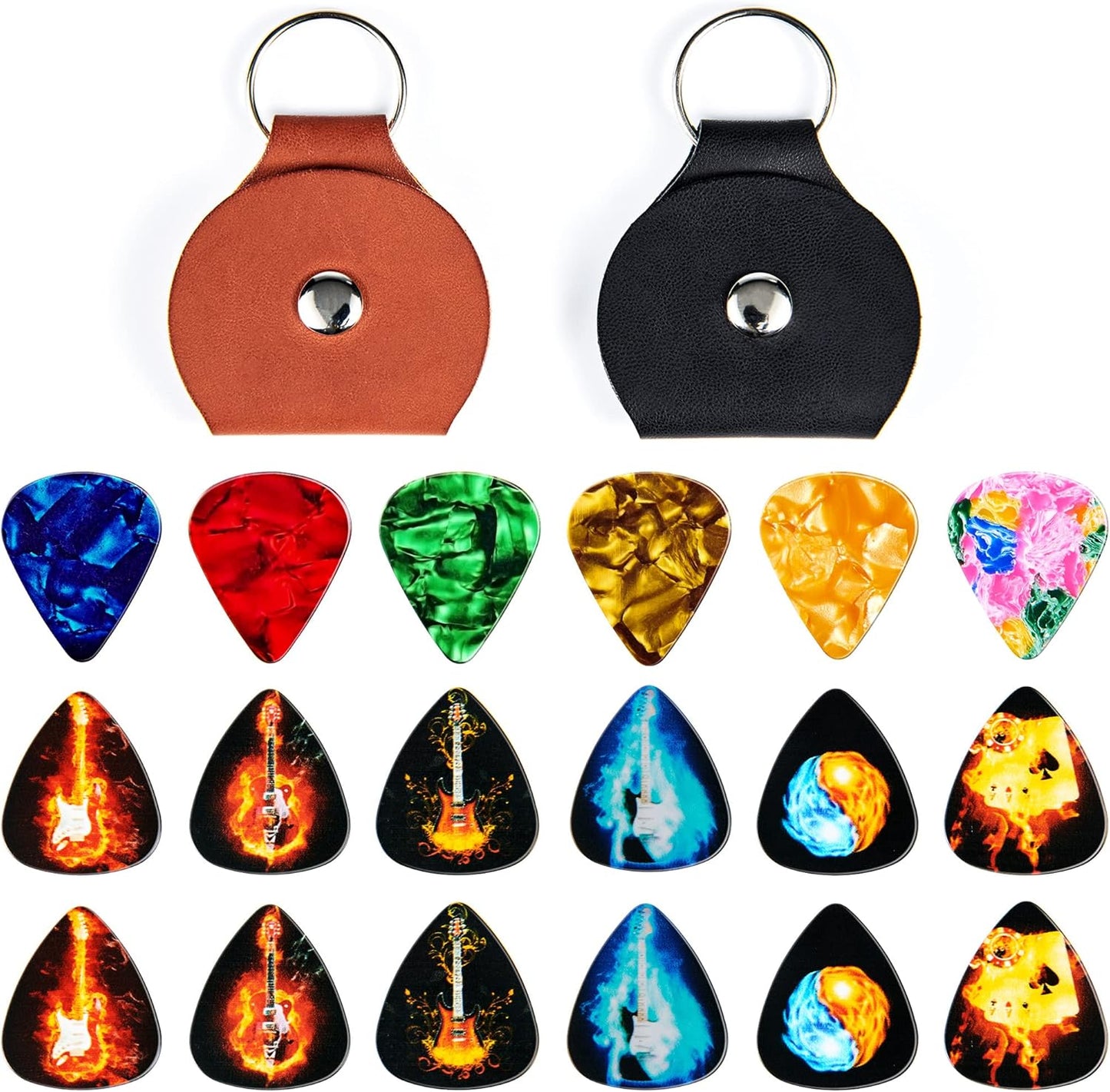WOGOD Celluloid Guitar Picks Set - 22 Pcs + Holder | Ideal for Acoustic & Electric Guitars