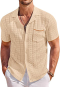 Men's Knit Button Down Short Sleeve Polo Shirt - Breathable Vintage