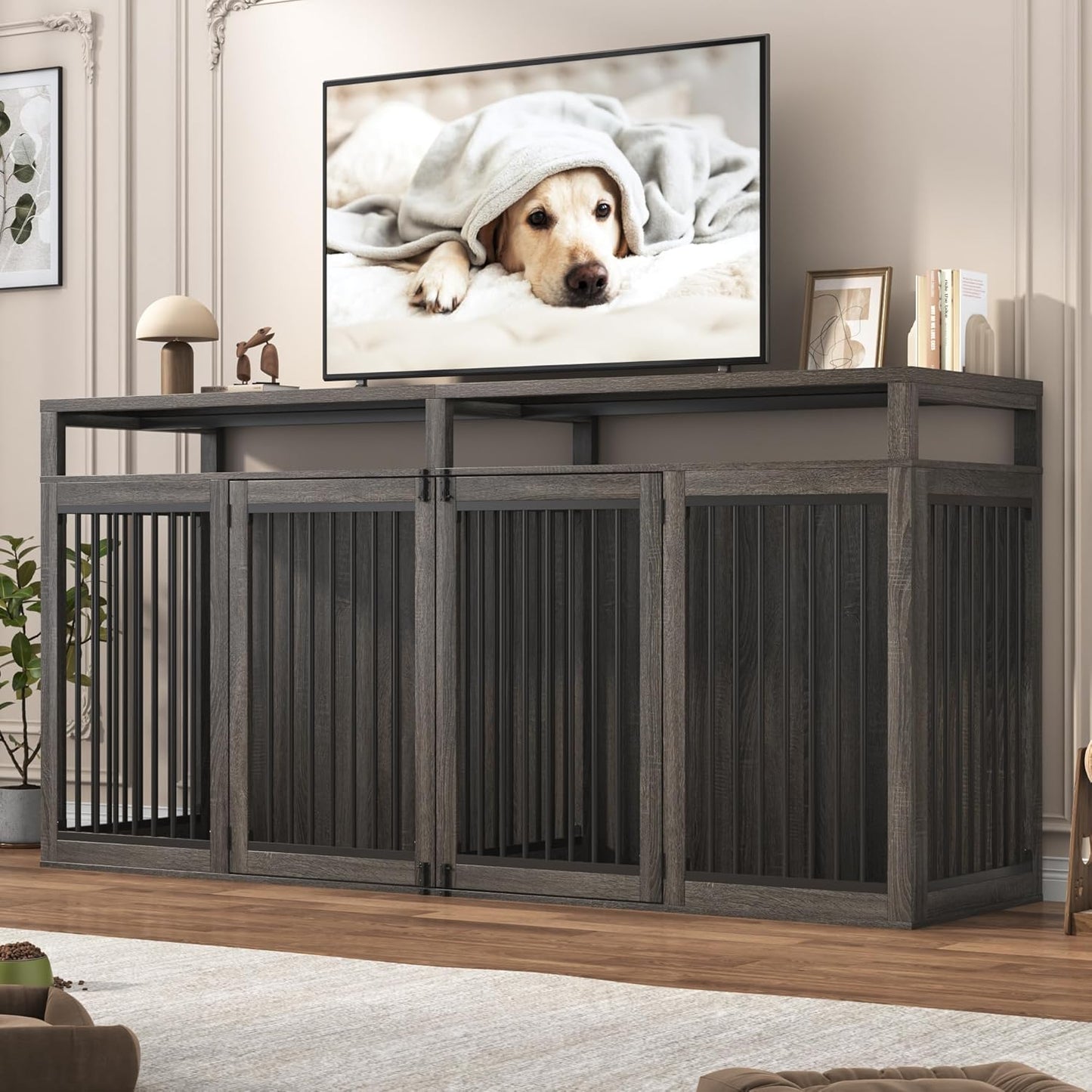 87In Farmhouse Dog Crate Furniture for Large Dogs with 4 Locks