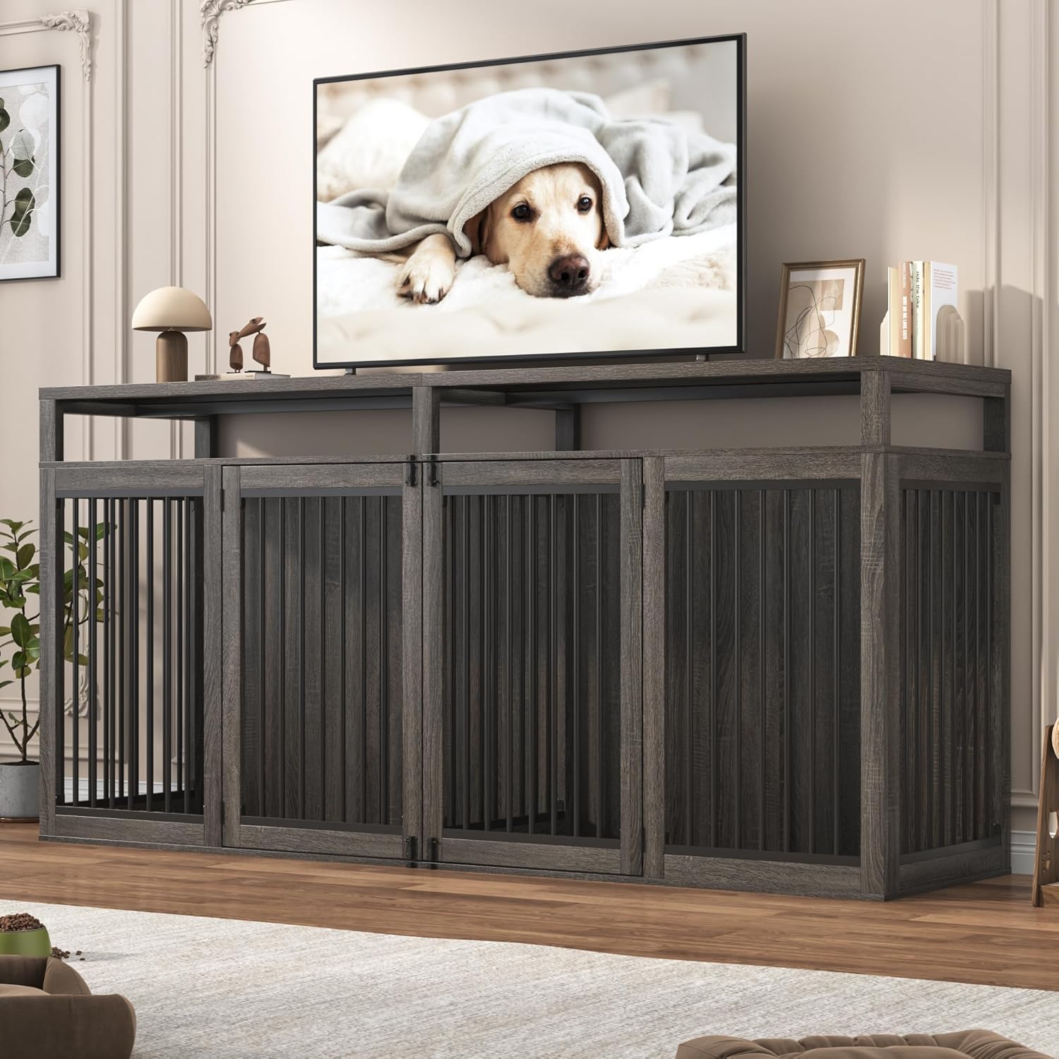 87In Farmhouse Dog Crate Furniture for Large Dogs with 4 Locks