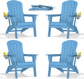 Folding Adirondack Chair with Cup Holder Set of 4 - Light Blue