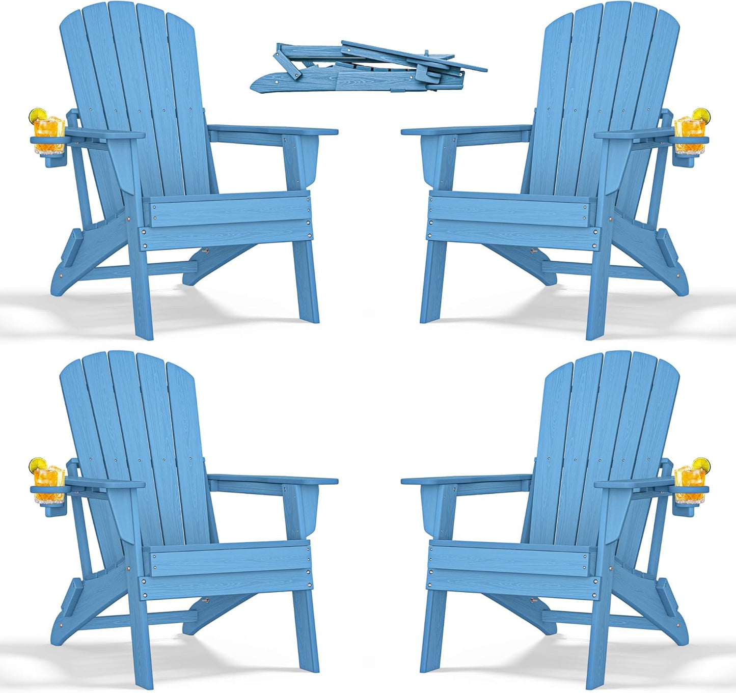 Folding Adirondack Chair Set of 4 with Cup Holder for Comfort