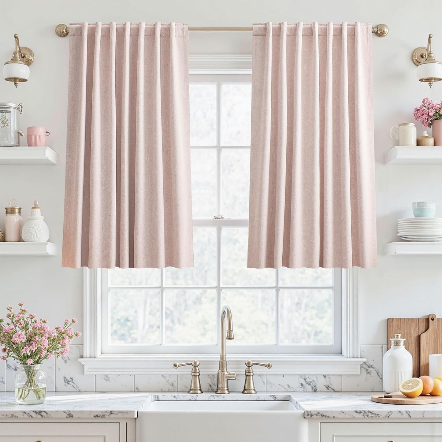 UHITECH Pink 100% Blackout Curtains for Kitchen & Living Room