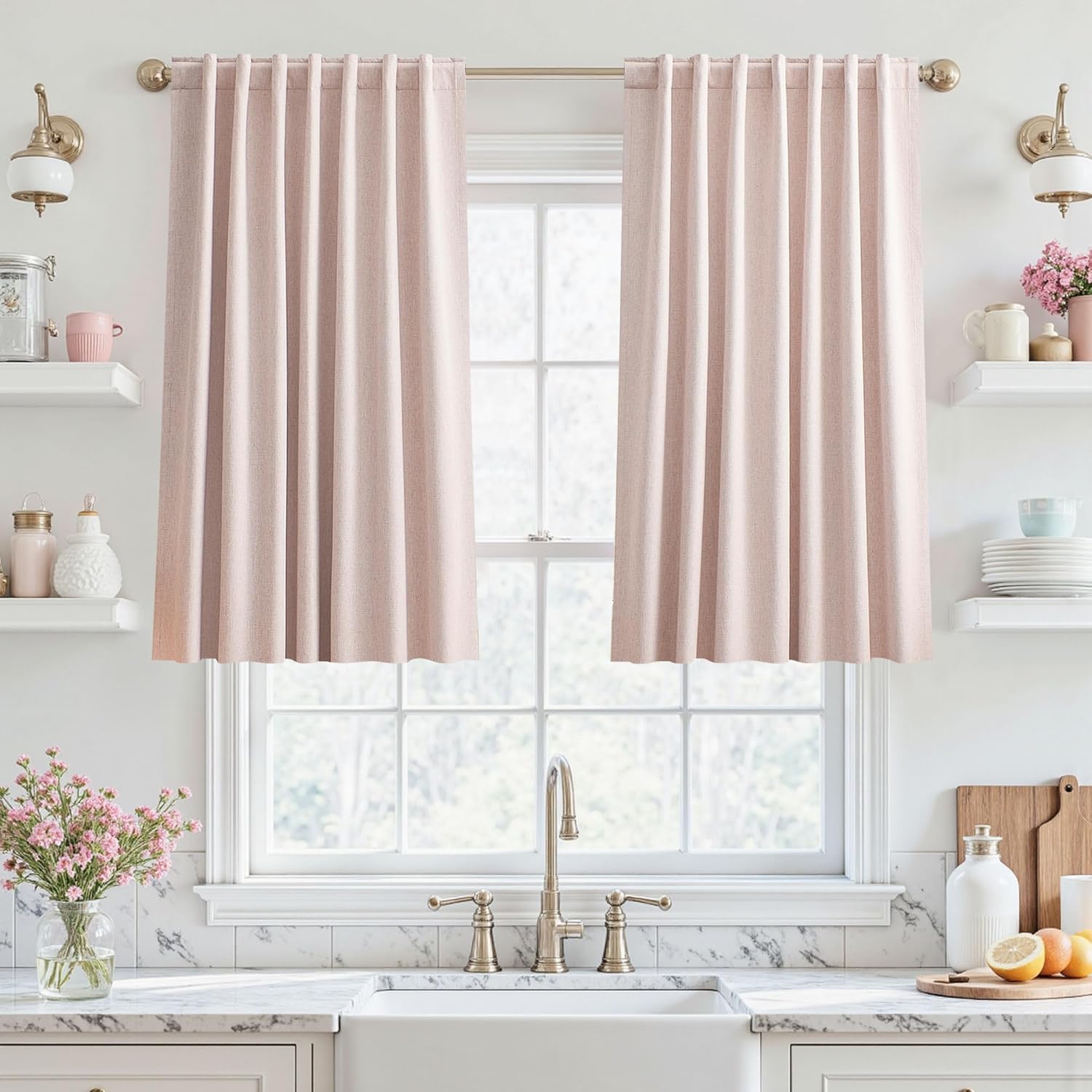 UHITECH Pink 100% Blackout Curtains for Kitchen & Living Room