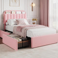 Twin Bed Frame with Storage Headboard and Drawers - Boucle Pink