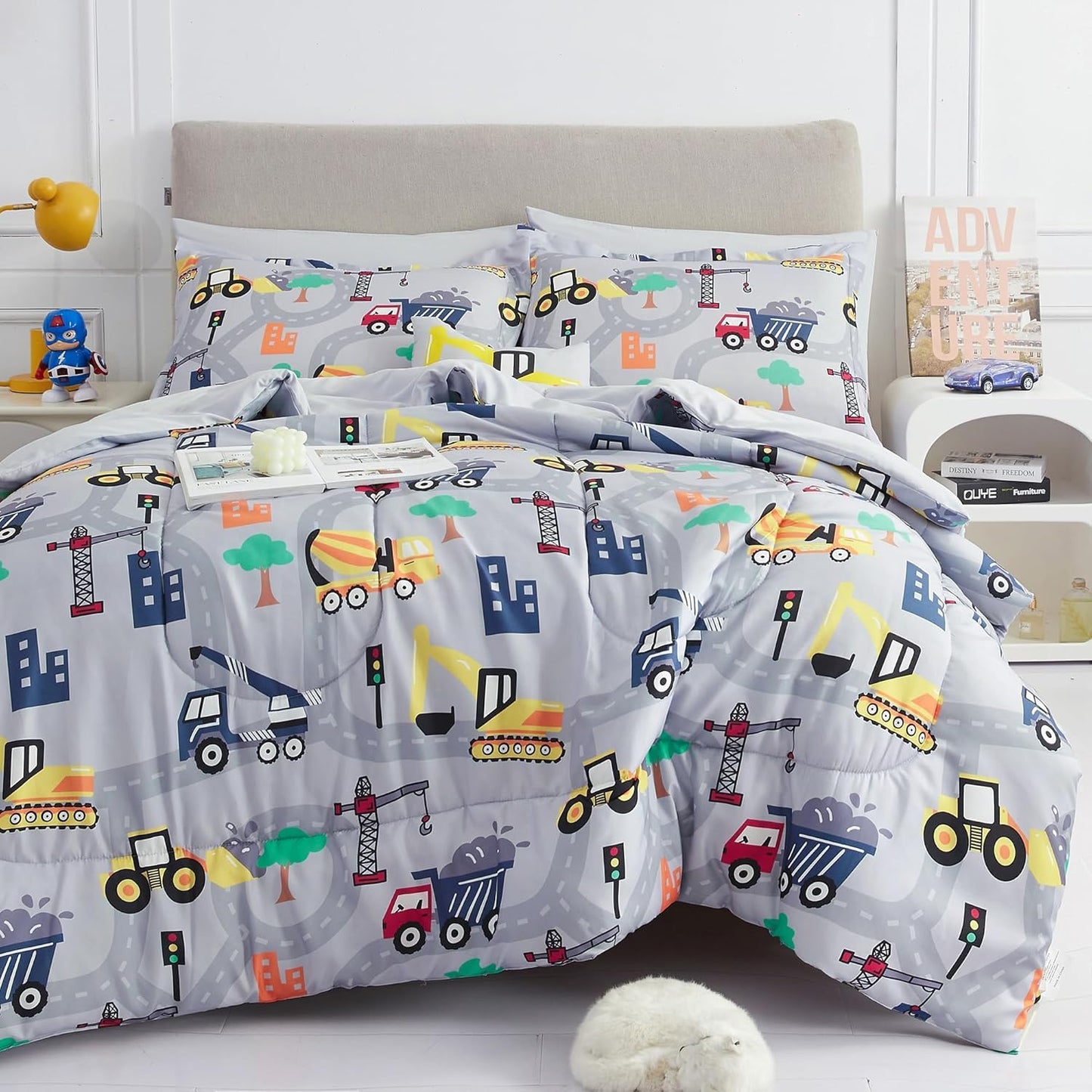 Mooreeke Kids Twin Comforter Set for Boys with Excavator Design