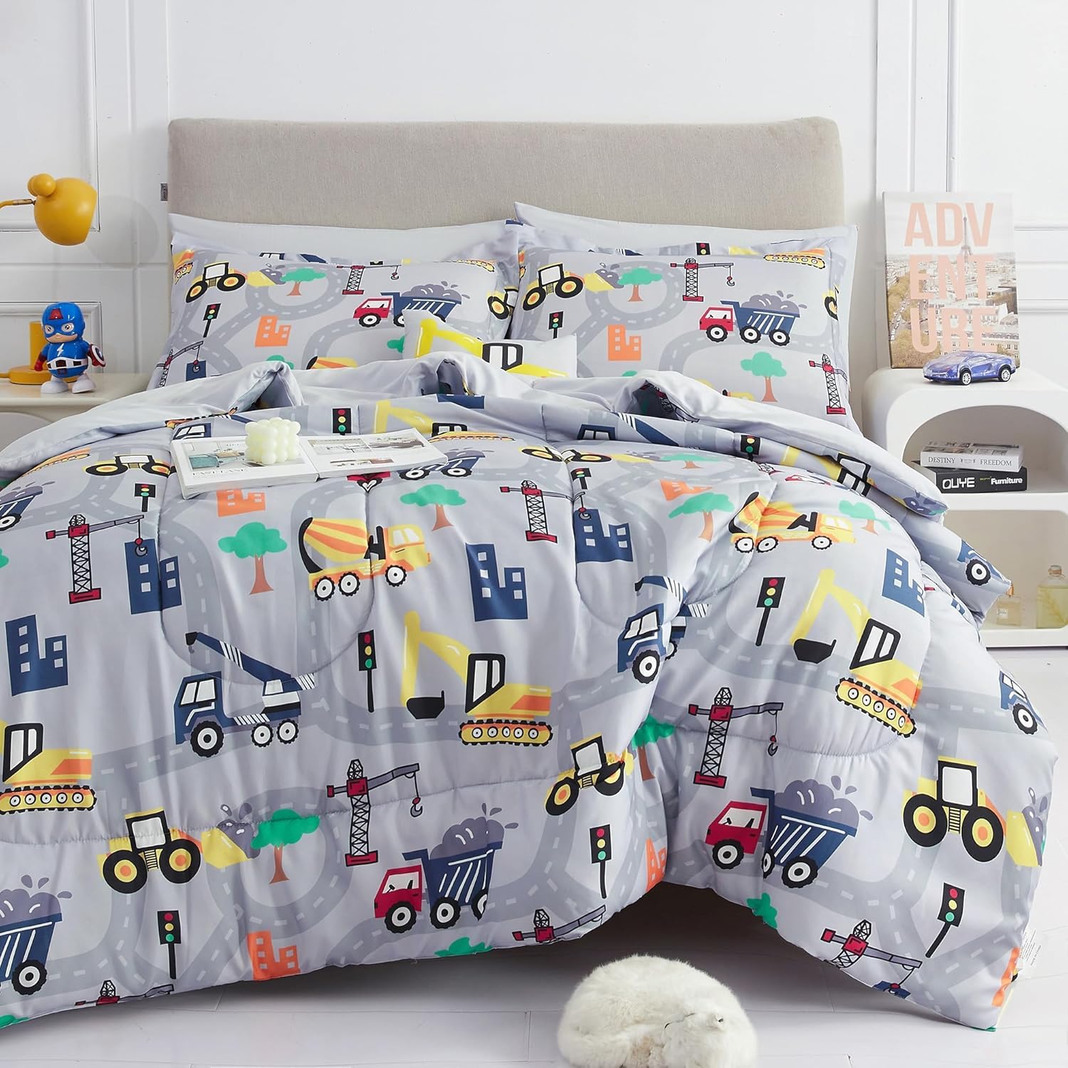 Mooreeke Kids Twin Comforter Set for Boys with Excavator Design