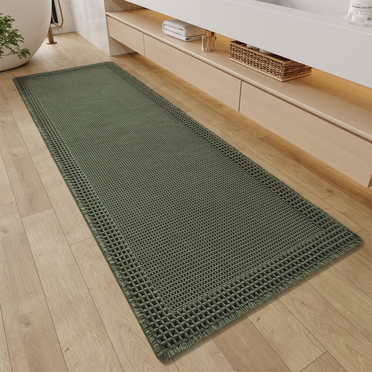RESARE Christmas Waffle Bathroom Runner Rugs for Stylish Decor