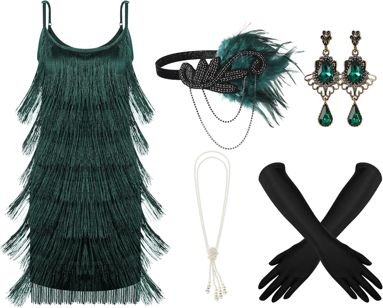 Zhanmai 6 Pcs Flapper Dress Set for 1920s Themed Parties