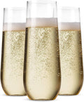 Stemless Plastic Champagne Flutes 48 Pack - Clear 9 oz Party Glasses