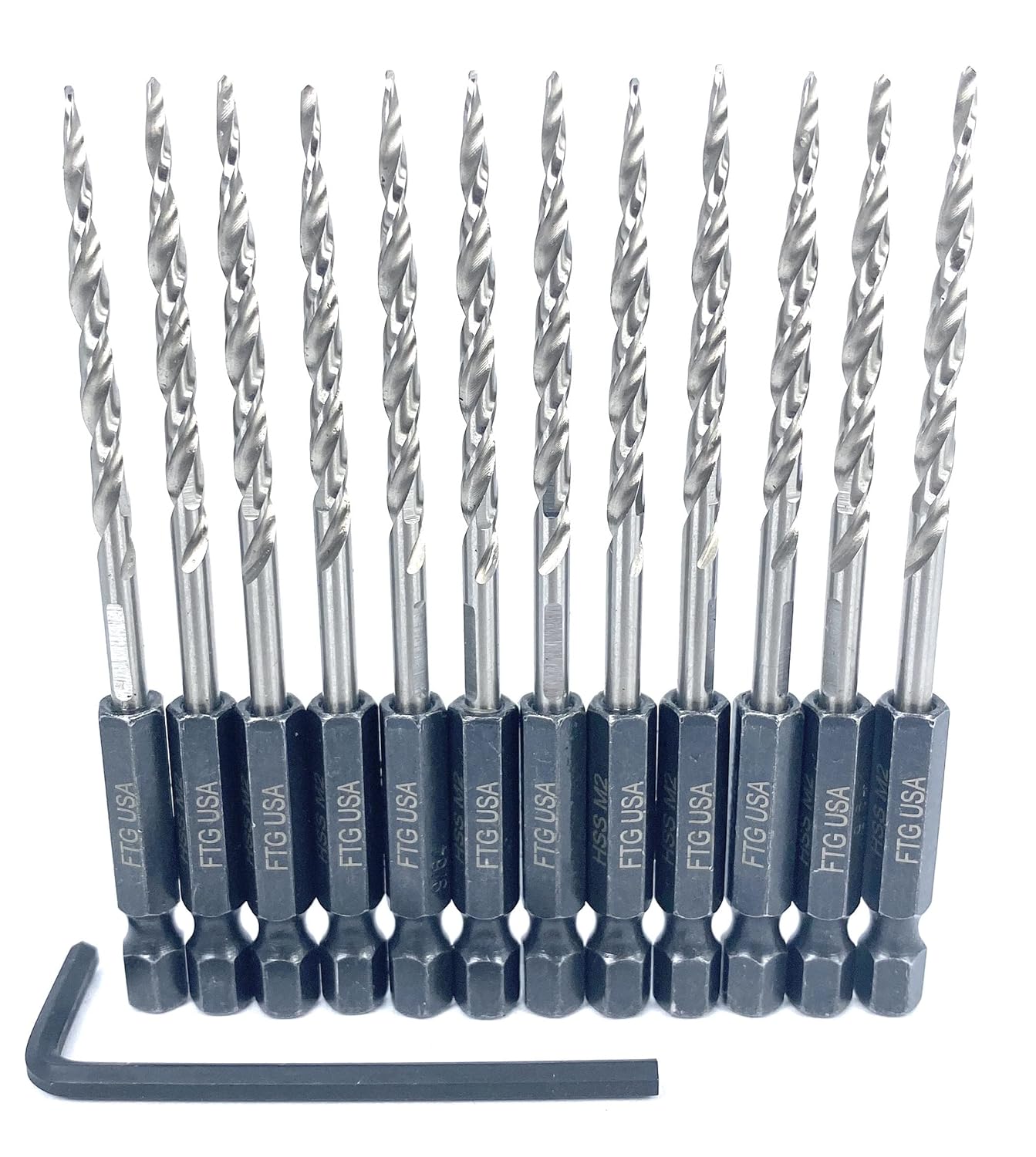 FTG USA Tapered Drill Bits for Wood 12 Pc Replacement Set