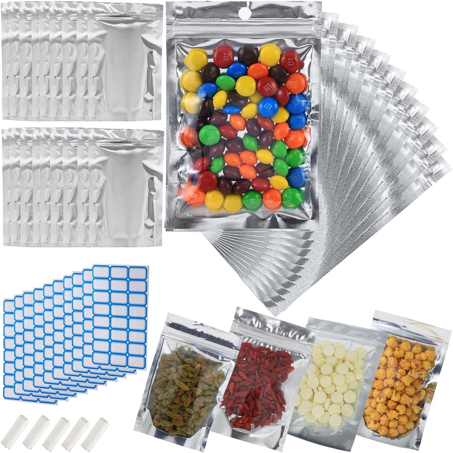 800-Pack Reclosable Large Mylar Bags for Food Storage and More