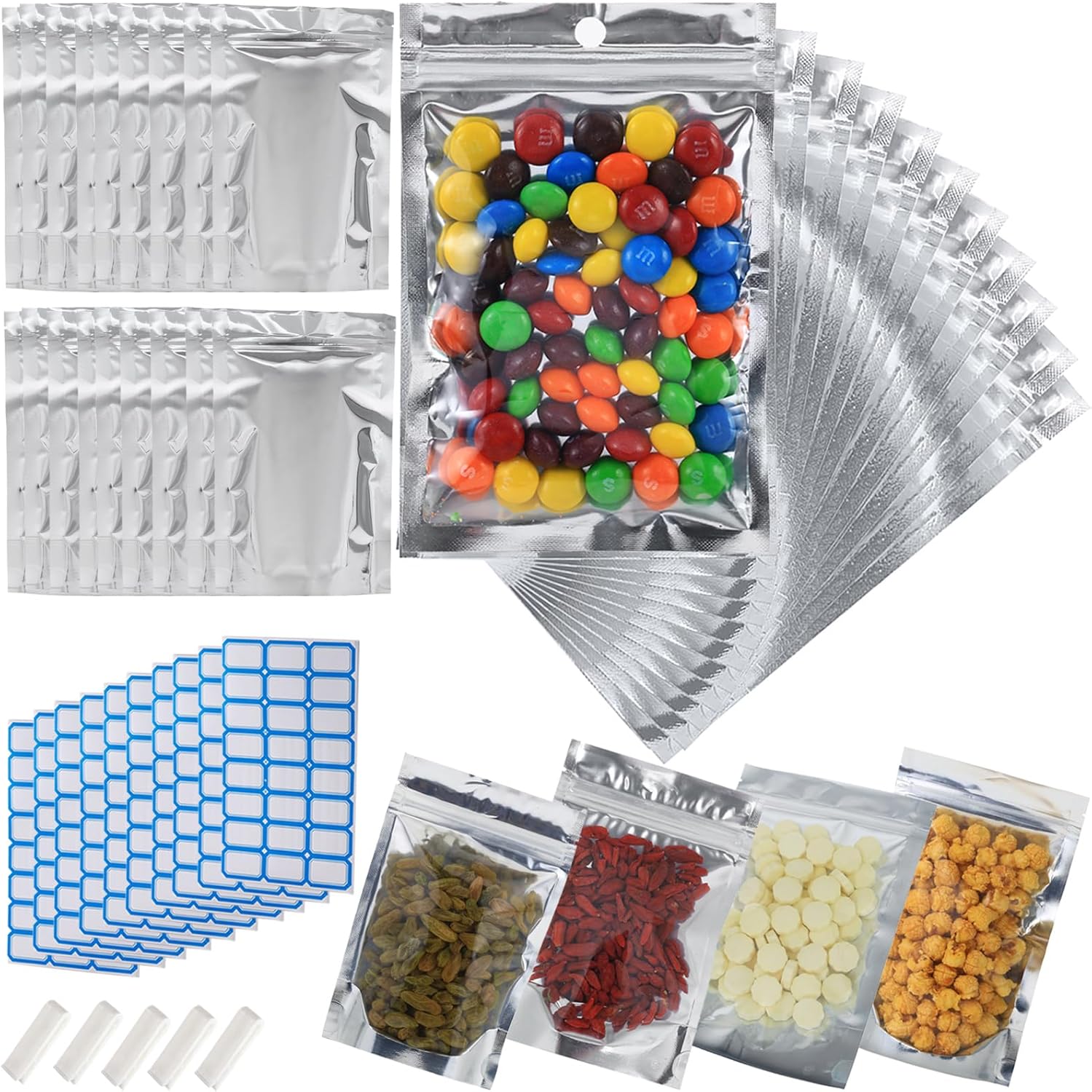 800-Pack Reclosable Large Mylar Bags for Food Storage and More
