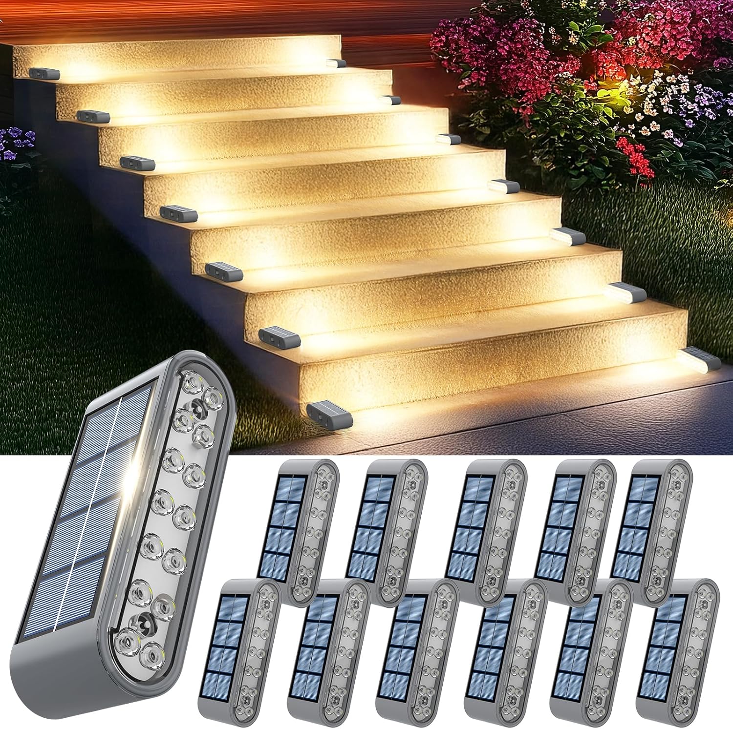 Solar Step Lights for Outside - 12-Pack Waterproof LED Lights