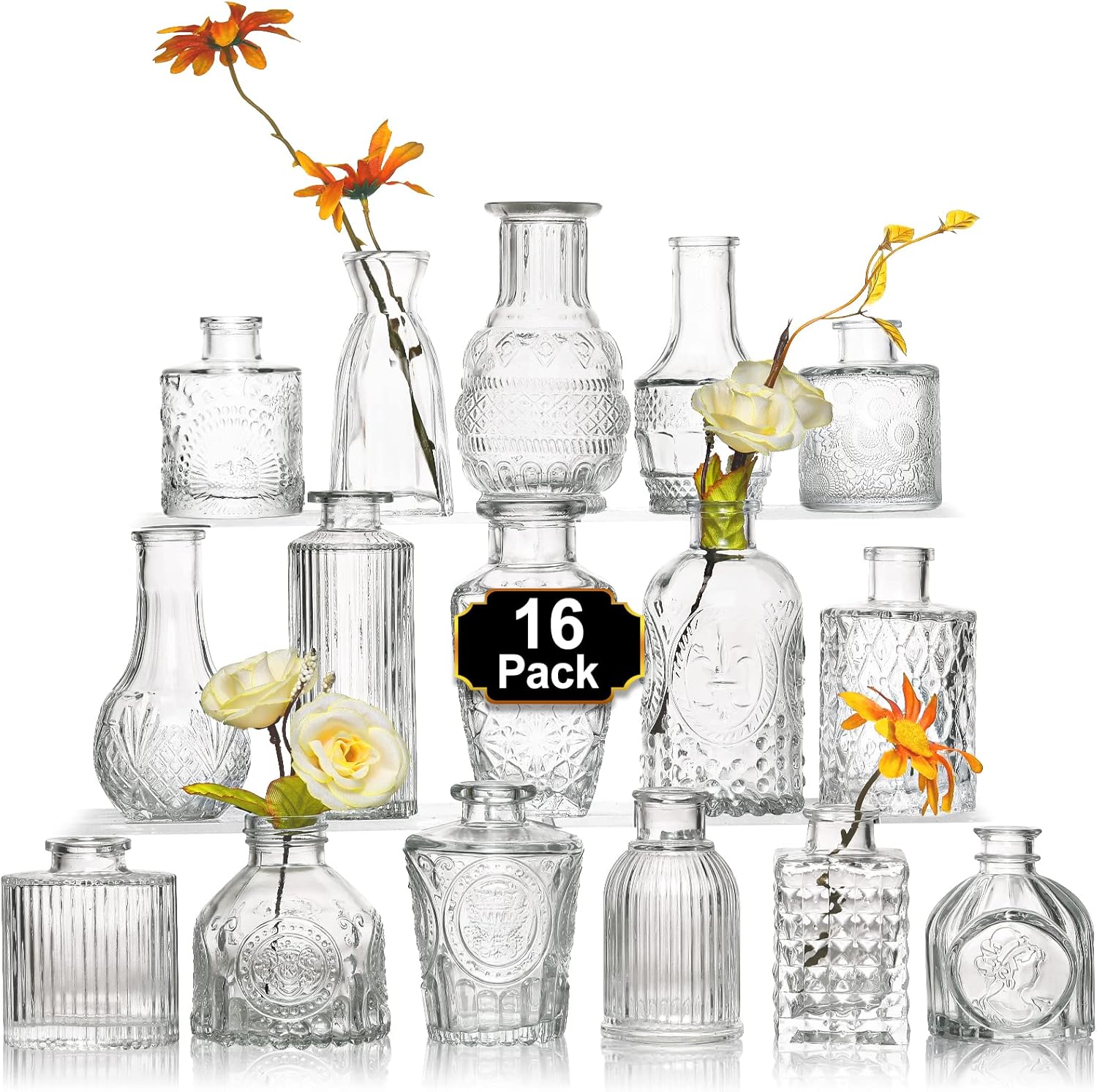 16Pcs Glass Bud Vase Set for Rustic Wedding Decorations