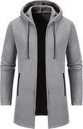 Men's Long Cardigan Hoodie Full-Zip Fleece Lined Sweater - Warm