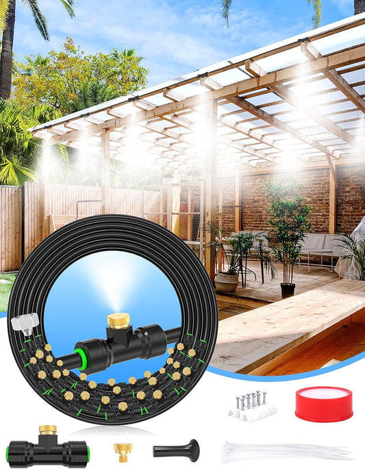 Misters for Outside Patio 89FT with 34 Brass Nozzles for Cooling