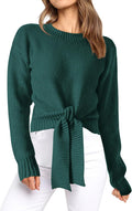 Women's Cropped Tie Front Sweater - Chunky Cable Knit 2025