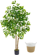 Artificial Ficus Tree 5ft Tall Faux Ficus with Woven Basket