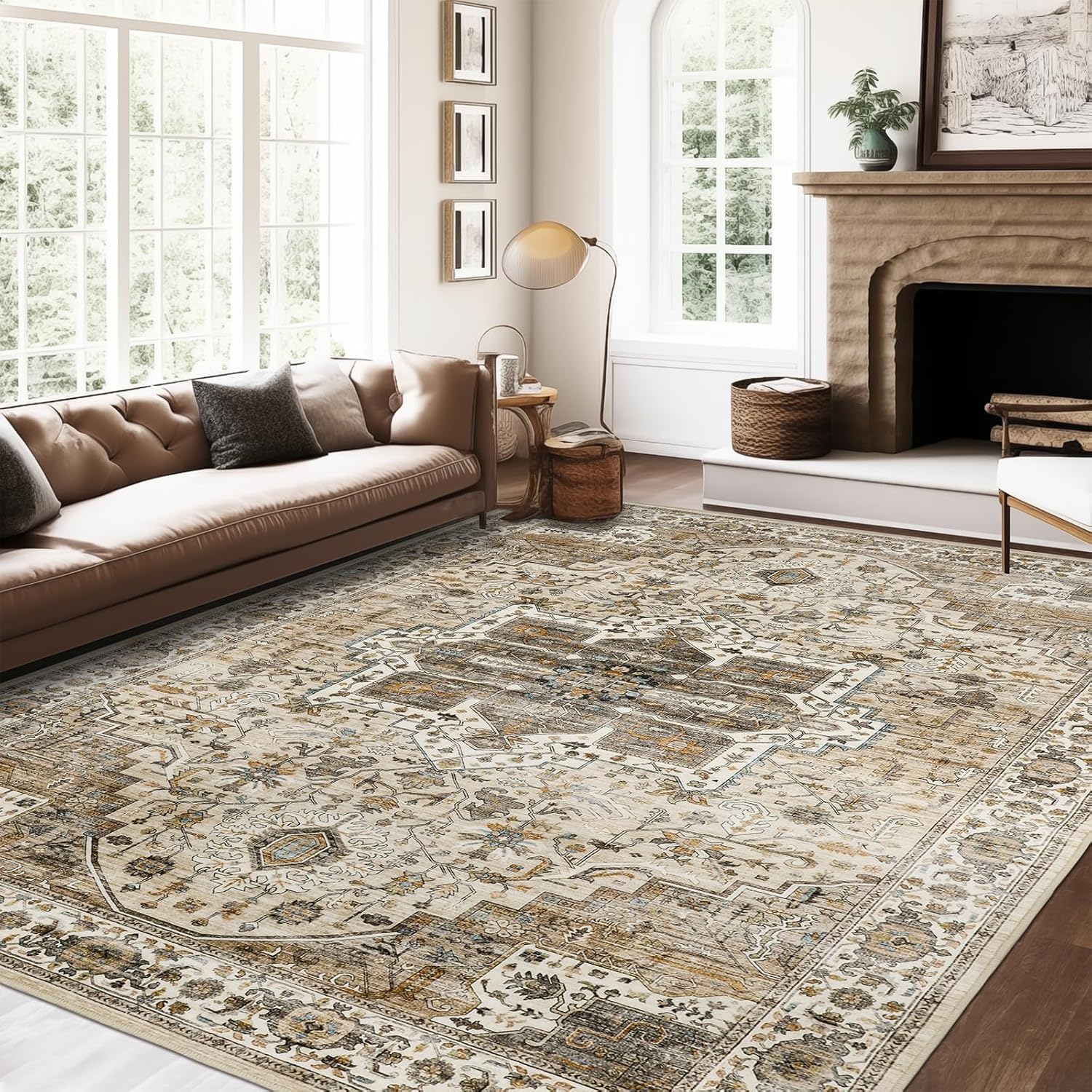 Vintage Washable 8x10 Area Rugs for Living Room and Bedroom
