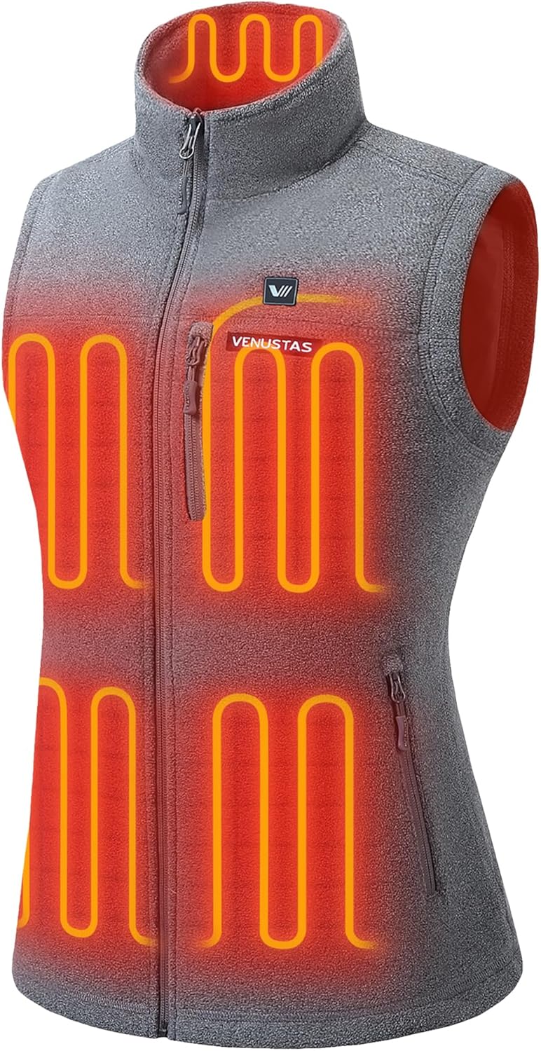 Venustas Women's Heated Fleece Vest with 6 Heating Zones