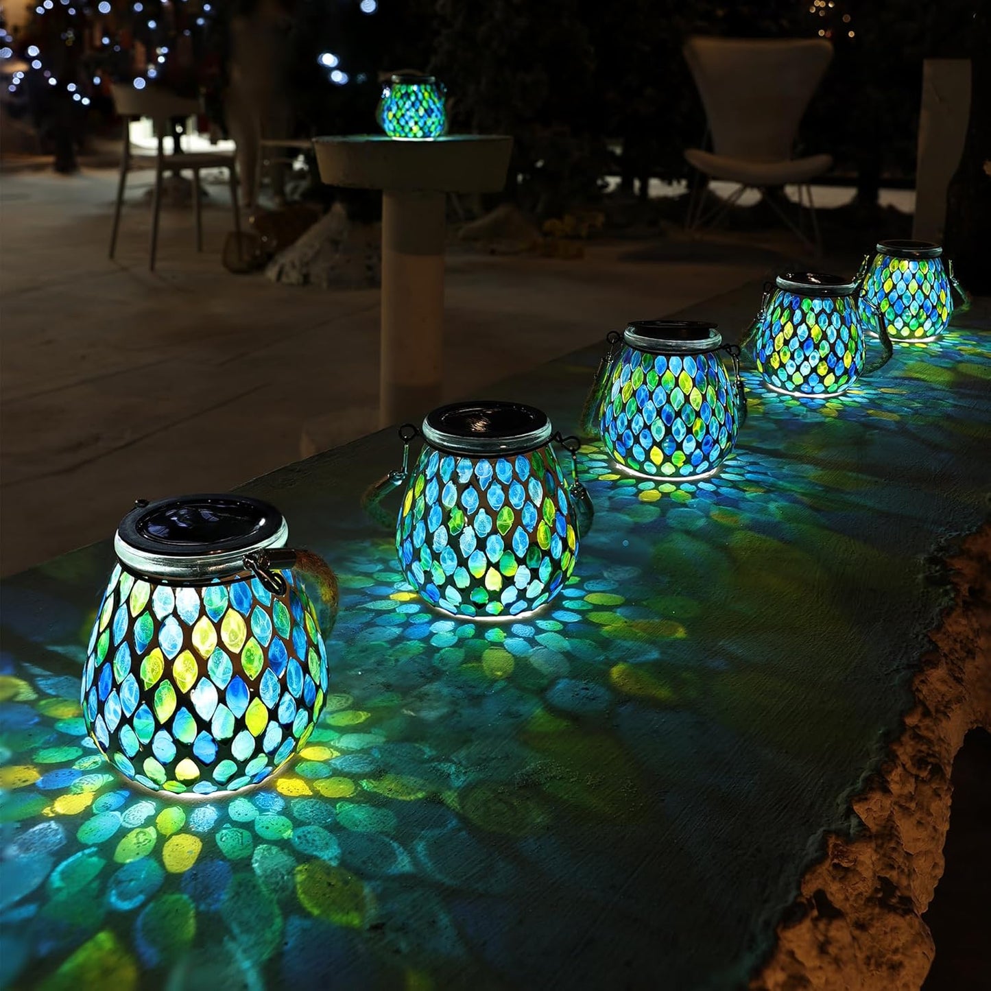 Cooo 2 Pack Mosaic Solar Lanterns for Outdoor Garden Decor