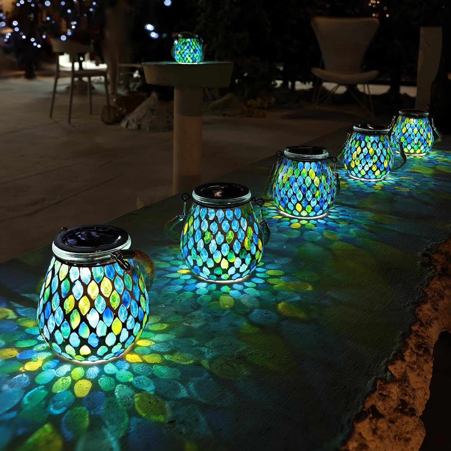 Cooo 2 Pack Mosaic Solar Lanterns for Outdoor Garden Decor