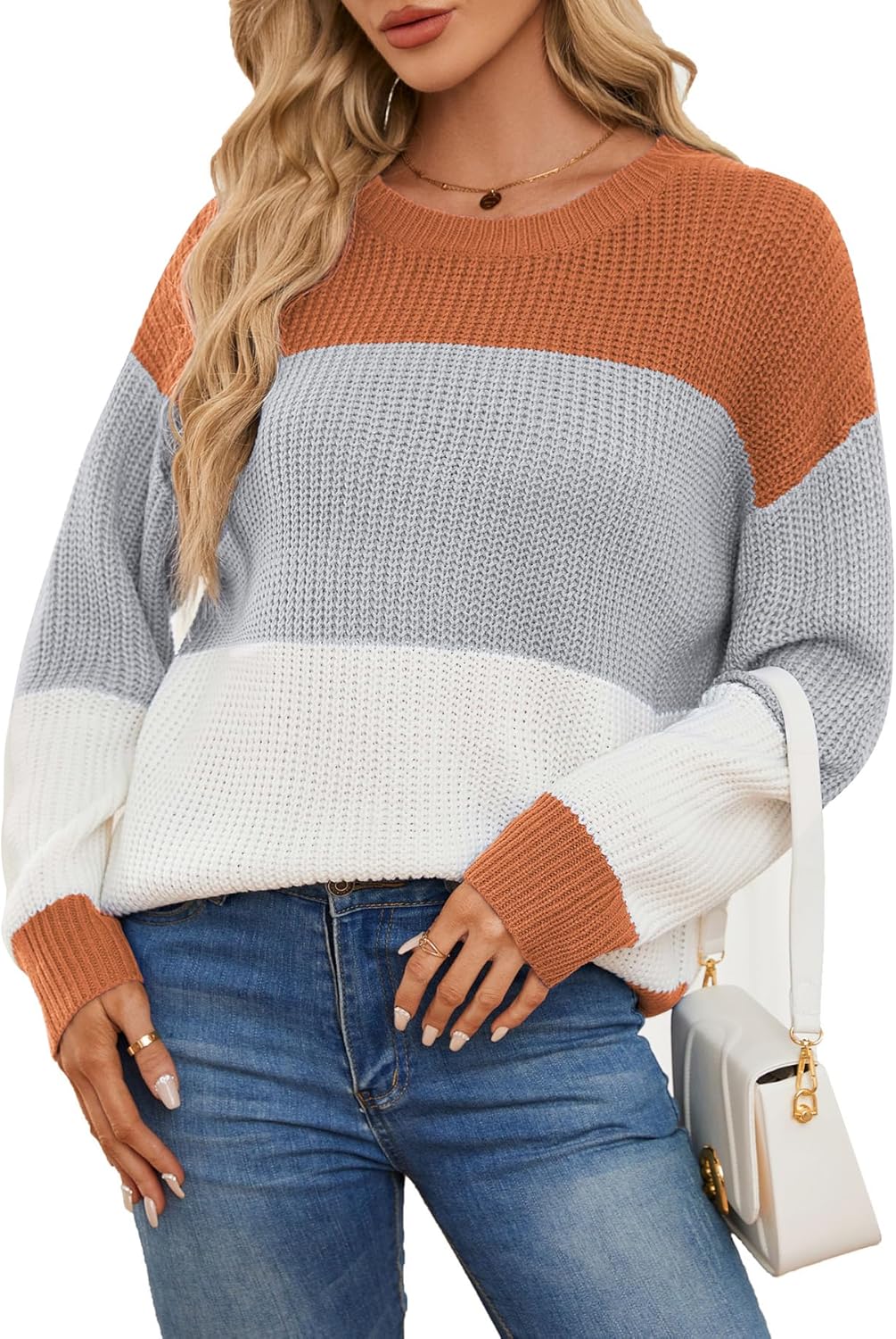 Women's Striped Color Block Sweater for Casual Elegance