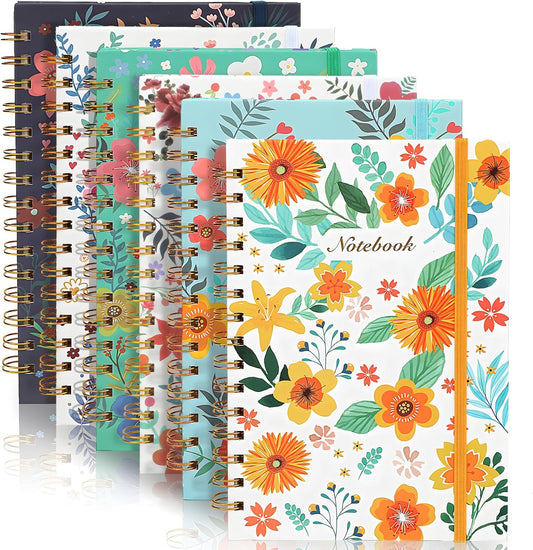 Coopay 6-Pack Cute Floral Spiral Notebooks - 100GSM, 160 Pages
