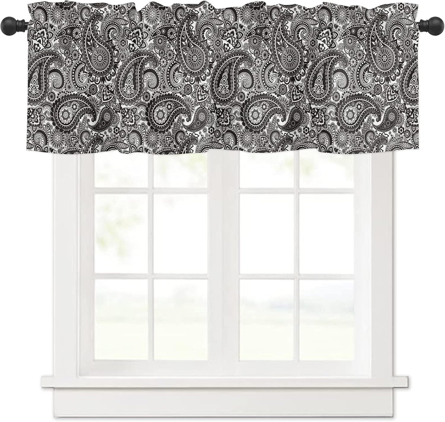 Custom Bed USA 54x18 Valance: Paisley Pattern Black White