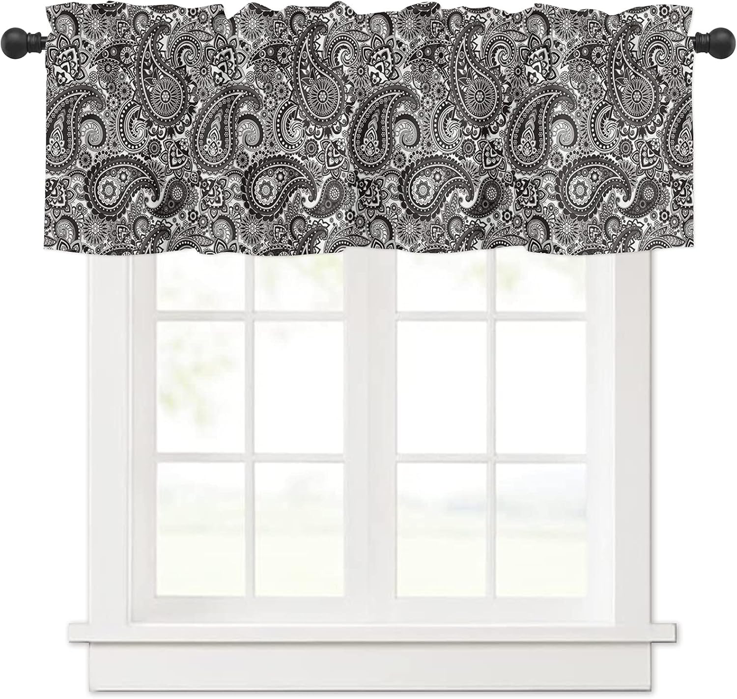 Custom Bed USA 54x18 Valance: Paisley Pattern Black White