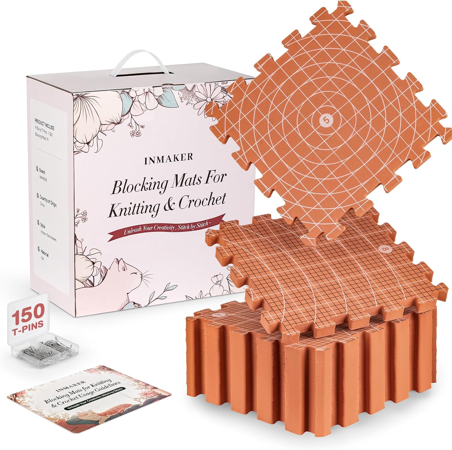 INMAKER Blocking Mats for Knitting & Crochet Projects - 0.75in Thick