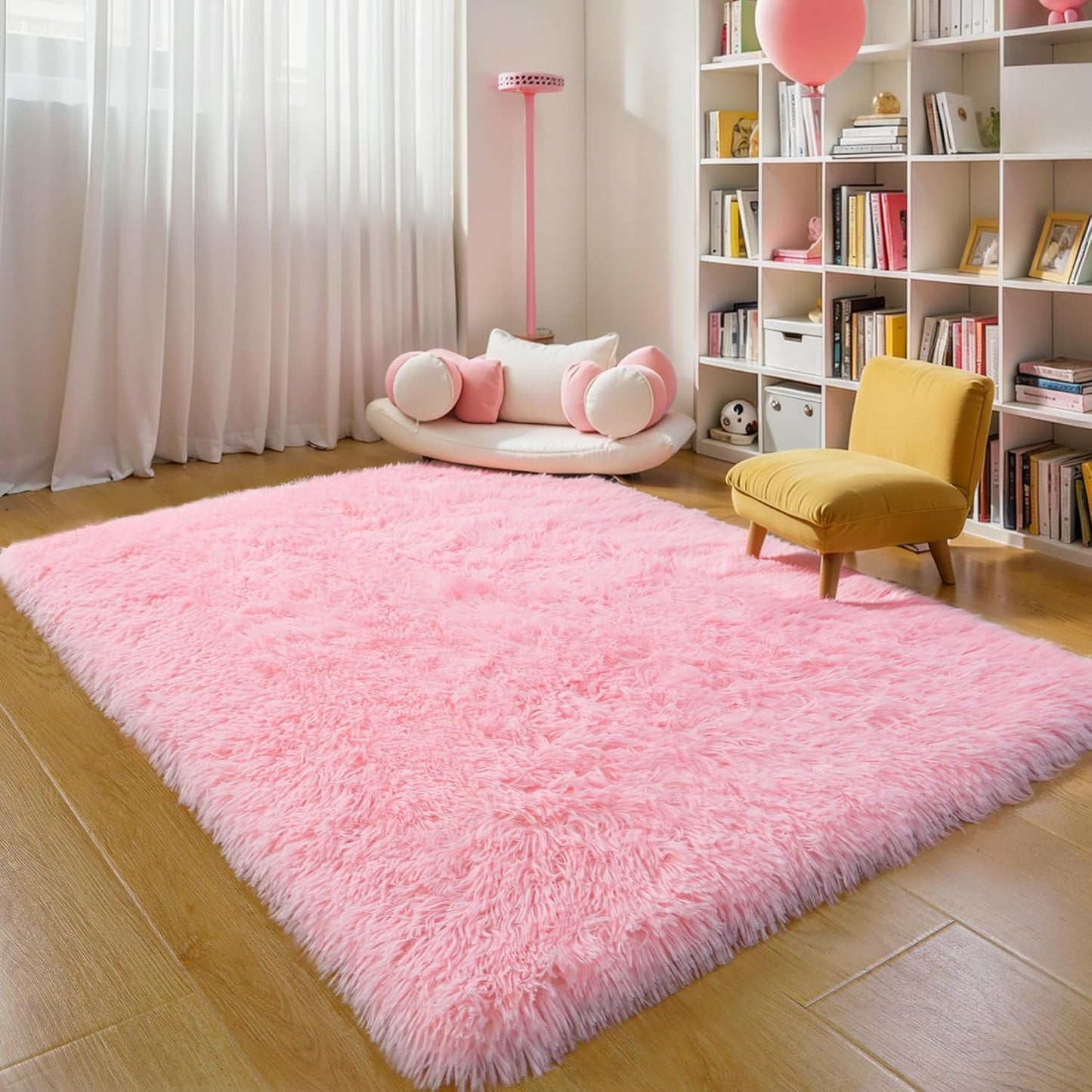 Thick Area Rug 5x7 Pink Fluffy Shag for Cozy Bedrooms