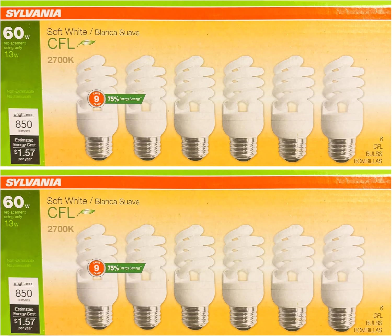 LEDVANCE Sylvania CFL T2 Twist Light Bulb 12 Pack Efficient 13W