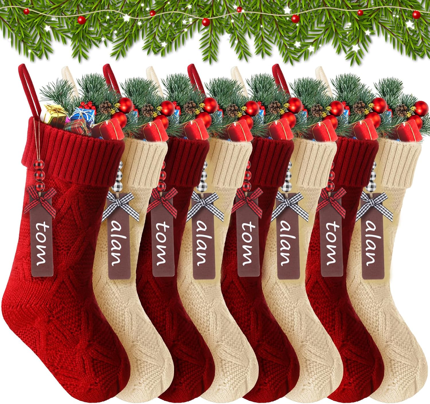 Jenaai 8 Set Christmas Stockings for Festive Decor and Gifts