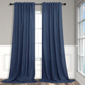 Pitalk Navy Blue Curtains 90 in Long Panels - Light Filtering Linen