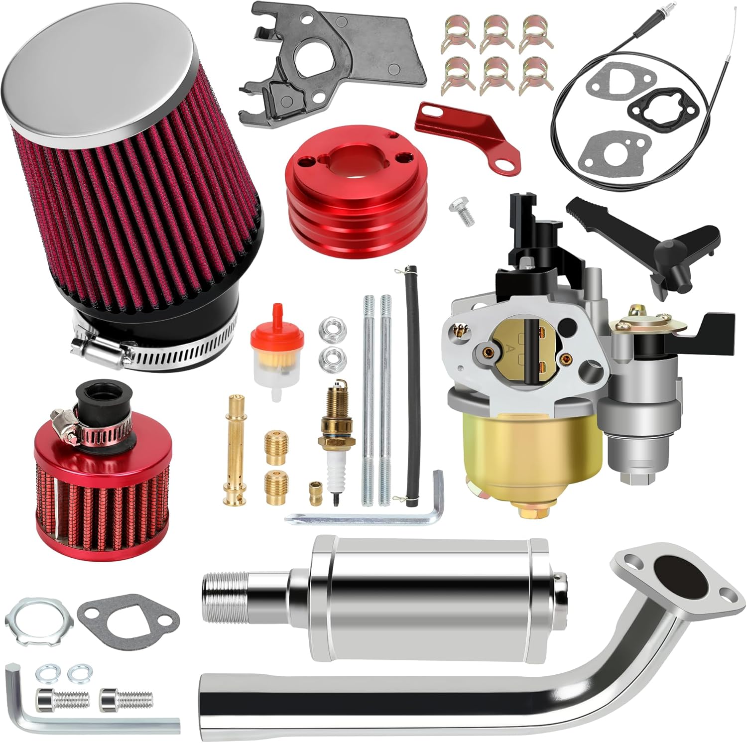 212cc Carburetor Exhaust Pipe Muffler Stage 2 Kit for Mini Bikes