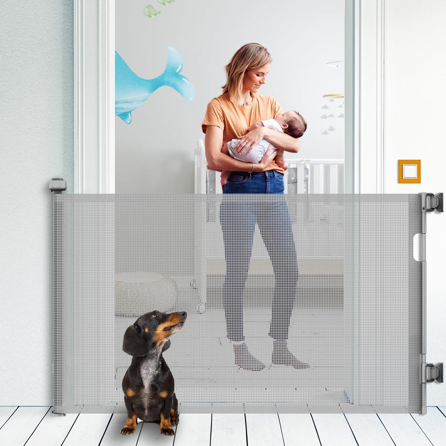 Retractable Baby Gate for Safety, Indoor/Outdoor Use, 34in Tall