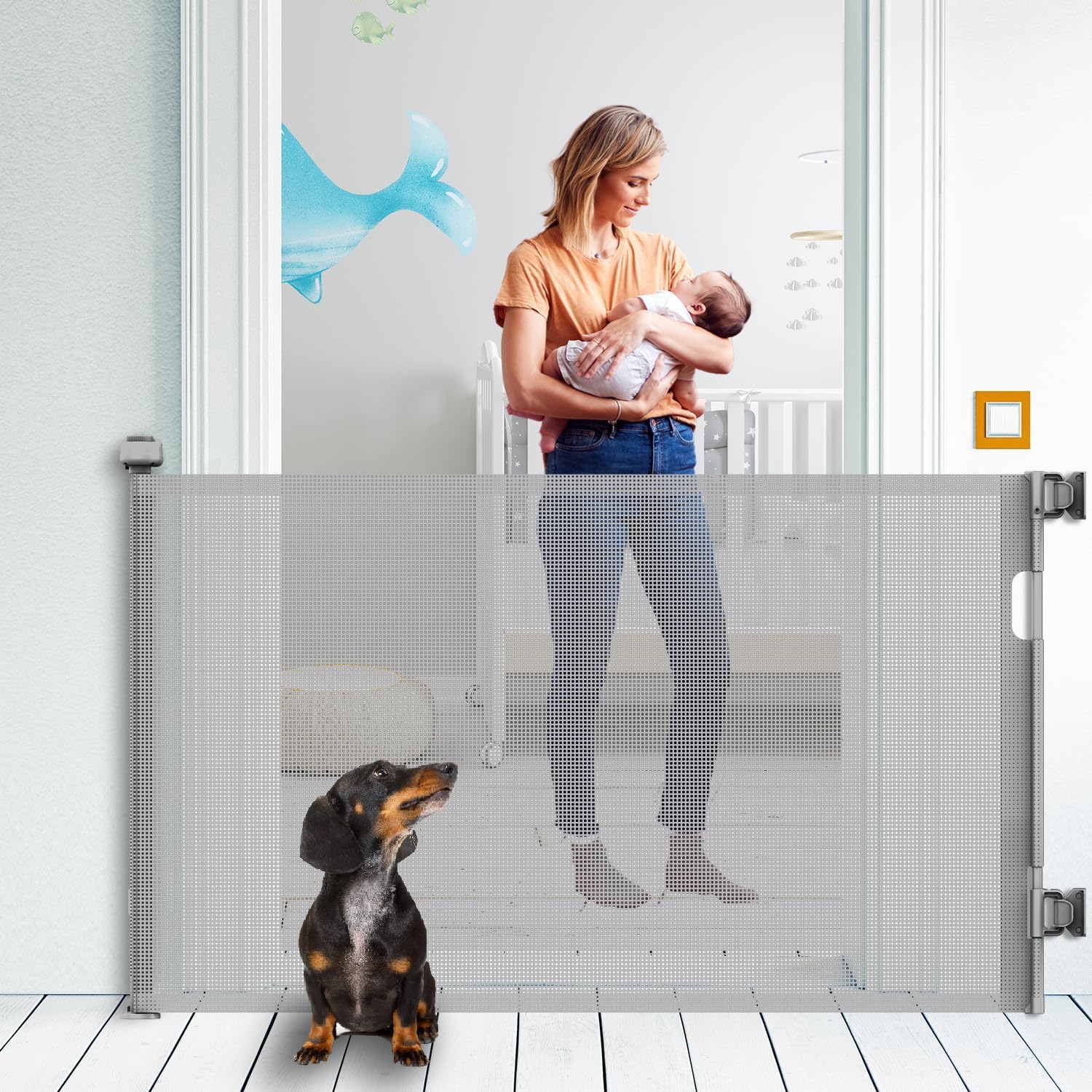 Retractable Baby Gate for Safety, Indoor/Outdoor Use, 34in Tall
