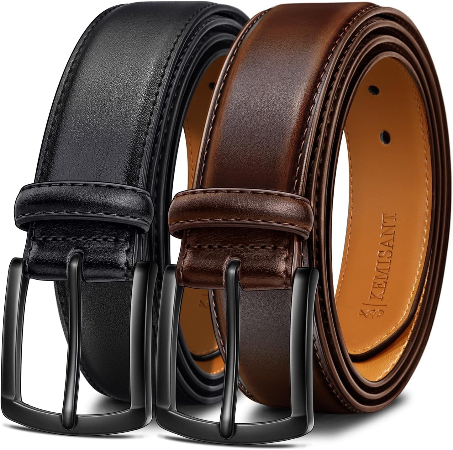 KEMISANT Men Belt 2Pack Genuine Leather for Dress and Casual Wear
