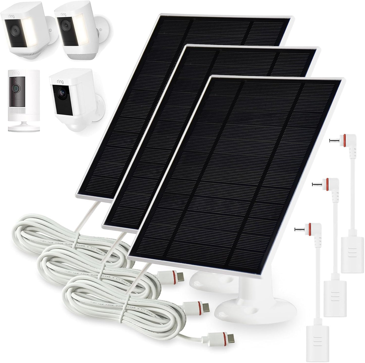 3PACK Solar Panel Charger for Ring Cams - USB-C Adapter